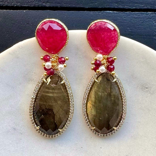 Aro Piedra N°29 – Aros de piedras con cristales facetados y racimo de piedras
