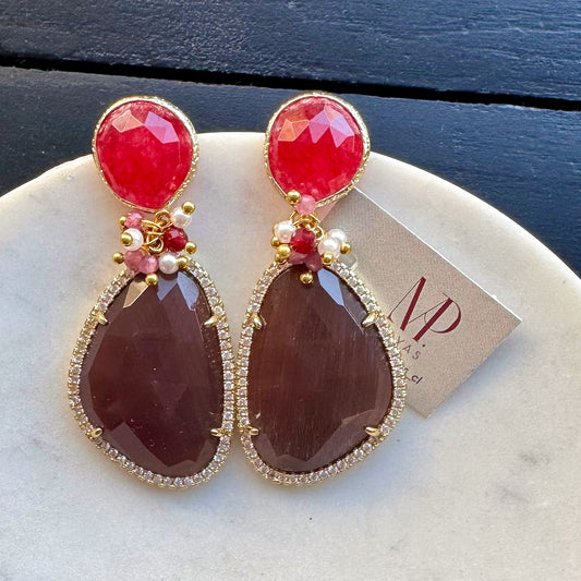Aro Piedra N°32 – Aros de piedras con cristales facetados y racimo de piedras